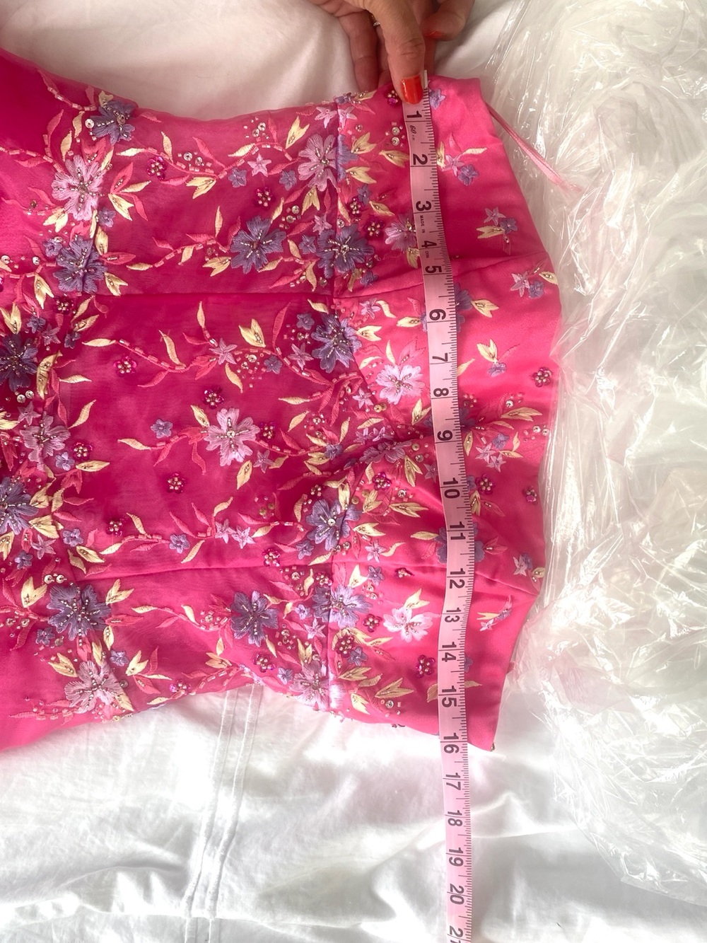 Strapless Fuschia Evening Gown with Embroidered Bodice - Picture 13 of 13